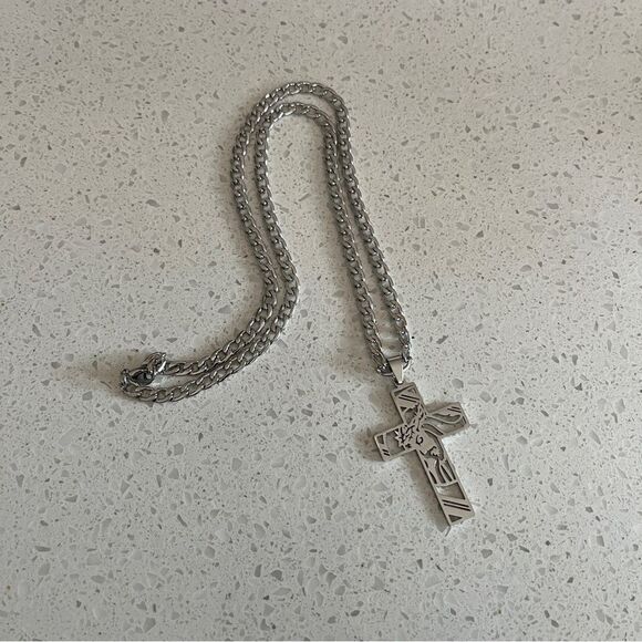 Jesus Cross Necklace For Men Stainless Steel Pendant Necklace - Picture 6 of 8